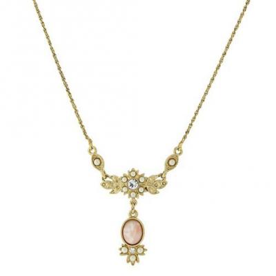 Downton Abbey Gold Tone Peach Rose Stone stmnt necklace.JPG